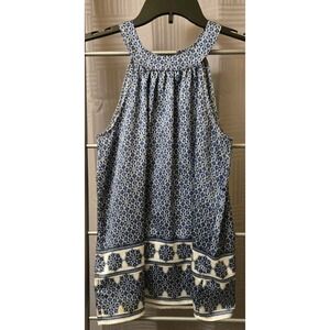 The Limited Women‎ Sz Small Blue White Geometric Print Sleeveless Blouse Shirt